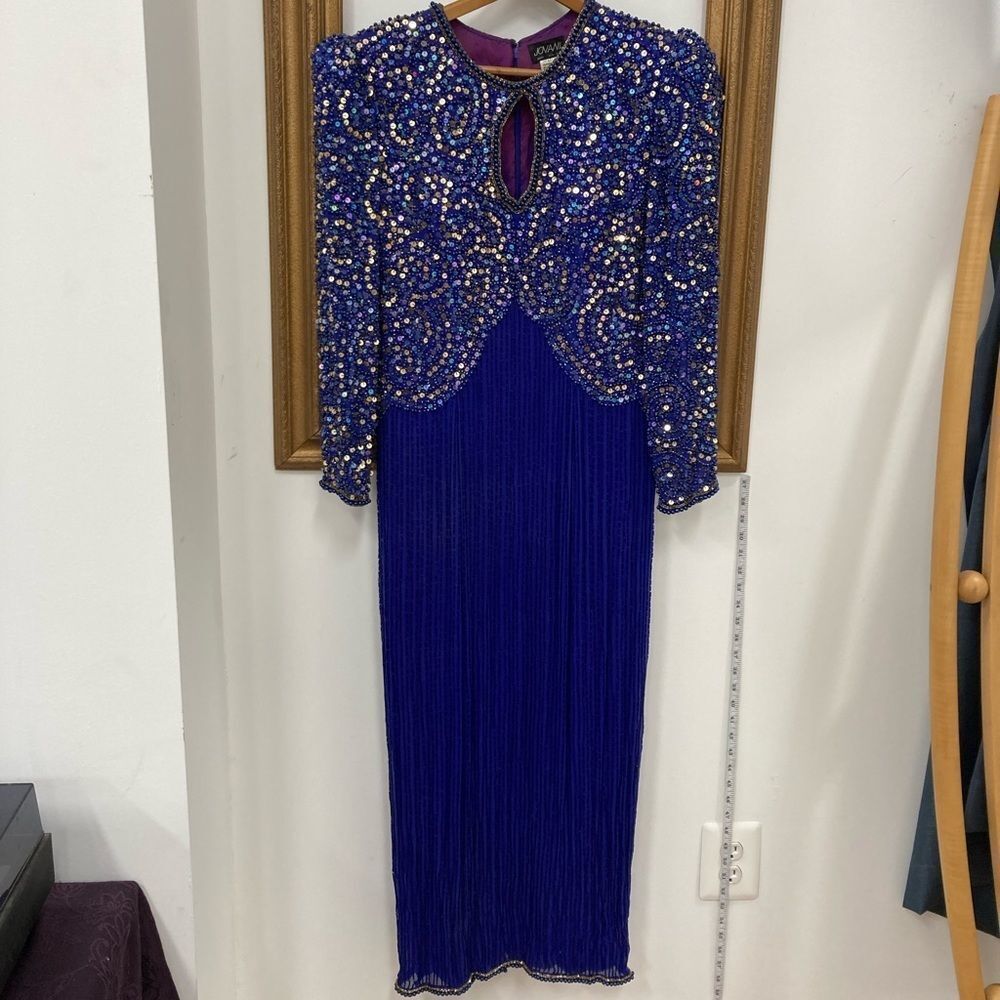 Vintage Jovani Full Beaded Silk Gown with Ruffle Skirt – Size Medium